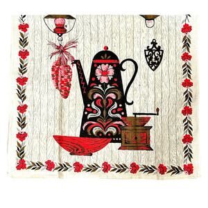 Vintage kitchen linen tea towel midcentury 14x16 pink black Parisian Print 1960